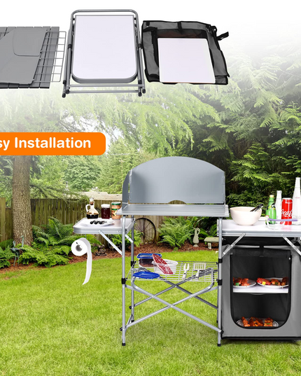 Giantex Folding Grill Table with 26'' Tabletop and Detachable Windscreen