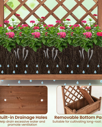 Giantex 60” Wooden Planter Container with Drainage Holes Trellis