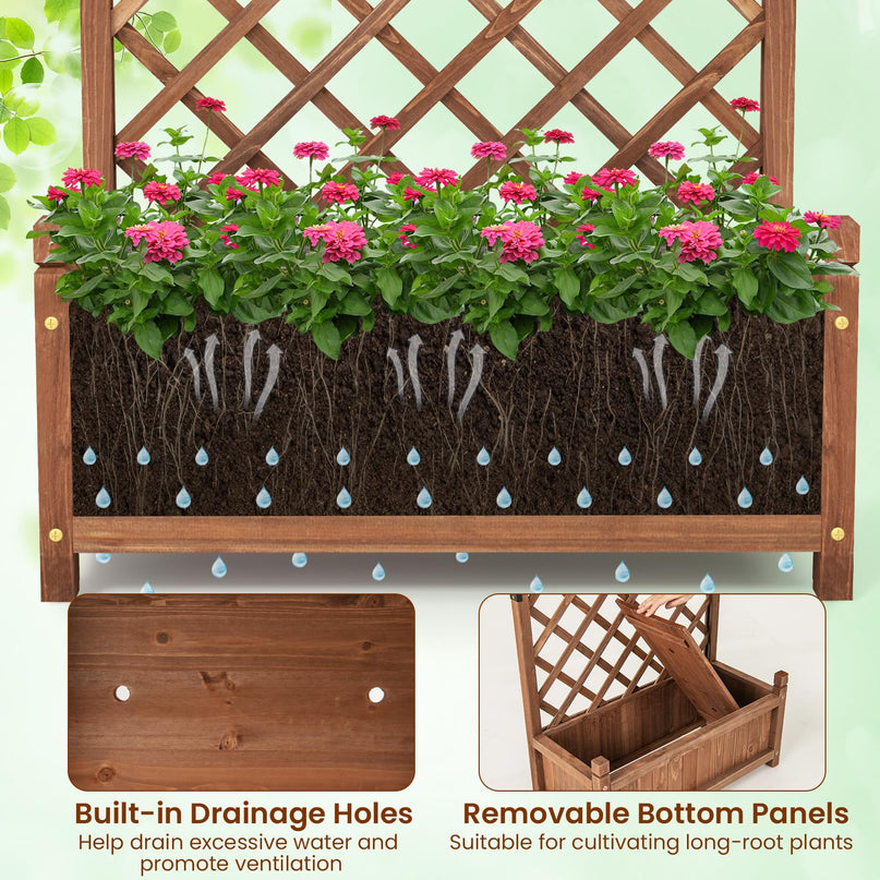 Giantex 60” Wooden Planter Container with Drainage Holes Trellis