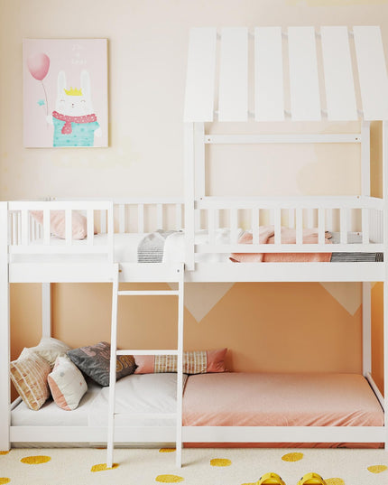 Giantex Twin Over Twin House Bunk Bed Low Loft Bed Frame