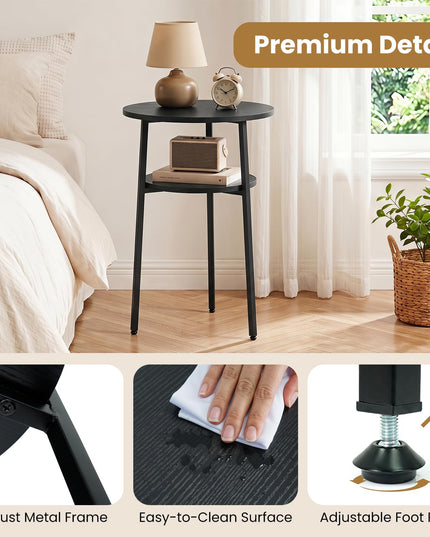 Giantex 2-Tier Round Side Table w/Metal Frame (1/2)
