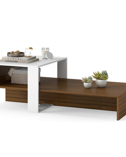 Giantex 2-Tier Coffee Table | Modern Irregular Center Table with Open Storage Shelf