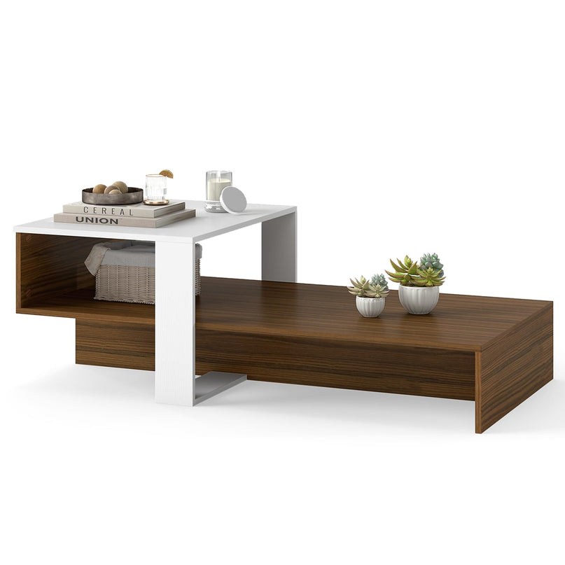Giantex 2-Tier Coffee Table | Modern Irregular Center Table with Open Storage Shelf
