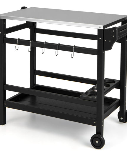Giantex Grill Cart Pizza Oven Stand, HDPE Outdoor Prep Table, Stainless Steel Top, Storage Shelf