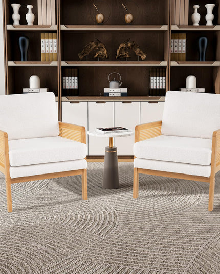 Giantex Mid Century Modern Accent Chair, Boho Boucle Living Room Arm Chair w/Rattan Arms