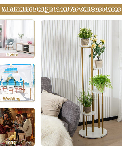 Giantex 4 Tier Plant Stand Indoor, Tall Plant Shelf with Marble Texture for Multiple Potted Plants, Tiered Metal Plant Holder Flower Display Rack for Living Room Balcony Porch