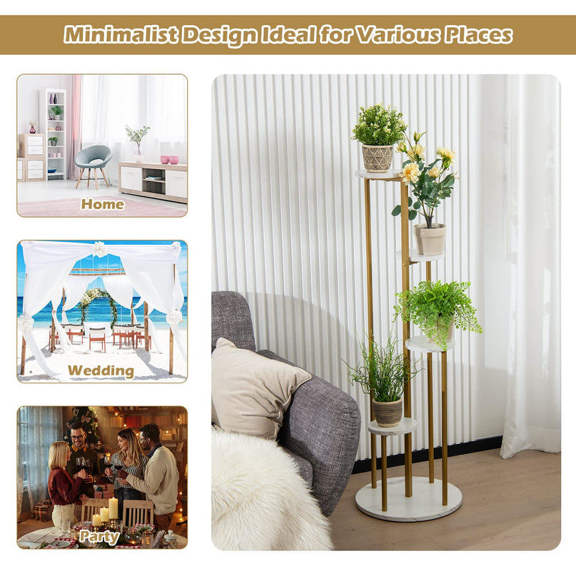 Giantex 4 Tier Plant Stand Indoor, Tall Plant Shelf with Marble Texture for Multiple Potted Plants, Tiered Metal Plant Holder Flower Display Rack for Living Room Balcony Porch