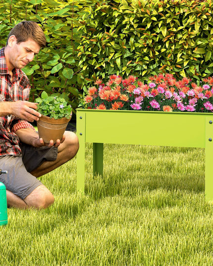 Giantex Raised Garden Bed, Metal Planter Box with Legs, Drain Hole, Outdoor Indoor Elevated Garden Box