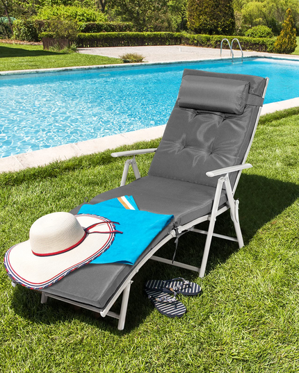 Pool Folding Reclining Beach Chair W/Removable Cushion&Headrest Pillow