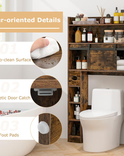 Giantex Over The Toilet Storage Cabinet, 6-Tier Freestanding above Toilet Rack with Gliding Door