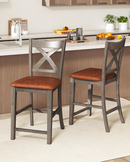 Giantex 24" Bar Stools Set of 2/4, Counter Height Bar Stools with Cross Back & Faux Leather Upholstered Seat