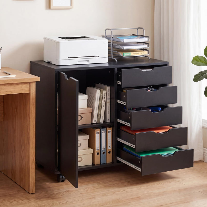 Giantex 5-Drawer File Cabinet with Door and Adjustable Shelf