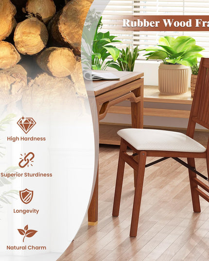 Giantex Folding Dining Chairs Set of 2/4, Modern Kitchen Chairs w/Padded Seat & Slatted Backrest, Rubber Wood Frame