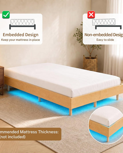 GIANTEX Wood Floating Bed Frame Twin/Full/Queen Size with Smart LED Light
