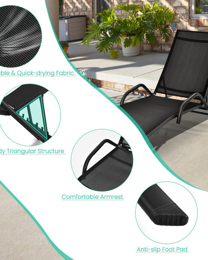 Giantex Lounge Chairs for Outside - Set of 2 Outdoor Chaise Lounge with 5 Adjustable Position