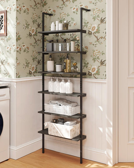 Giantex 6-Tier Ladder Shelf, 72" Wall Mounted Bookshelf with Metal Frame, Industrial Open Storage Shelves