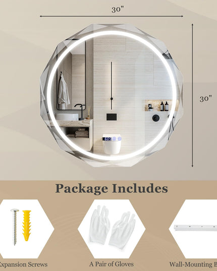 LED Bathroom Mirror, Lighted Beveled Edge Vanity Mirror Wall Mounted