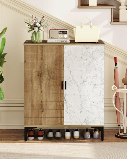 Giantex 4-Tier Wooden Shoe Rack Cabinet W/Marble Pattern Doors for Entryway Hallway