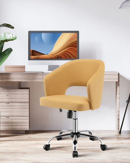 Giantex Home Office Desk Chair, Mid Back Swivel Chair with Hollow Design & Height Adjustable (Yellow)