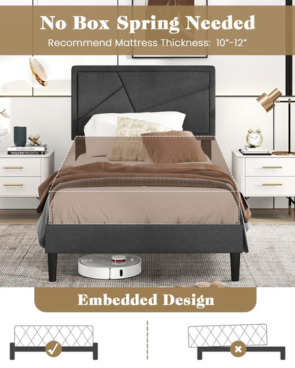 Modern Upholstered Platform Bed Frame with Geometric Tufting Headboard