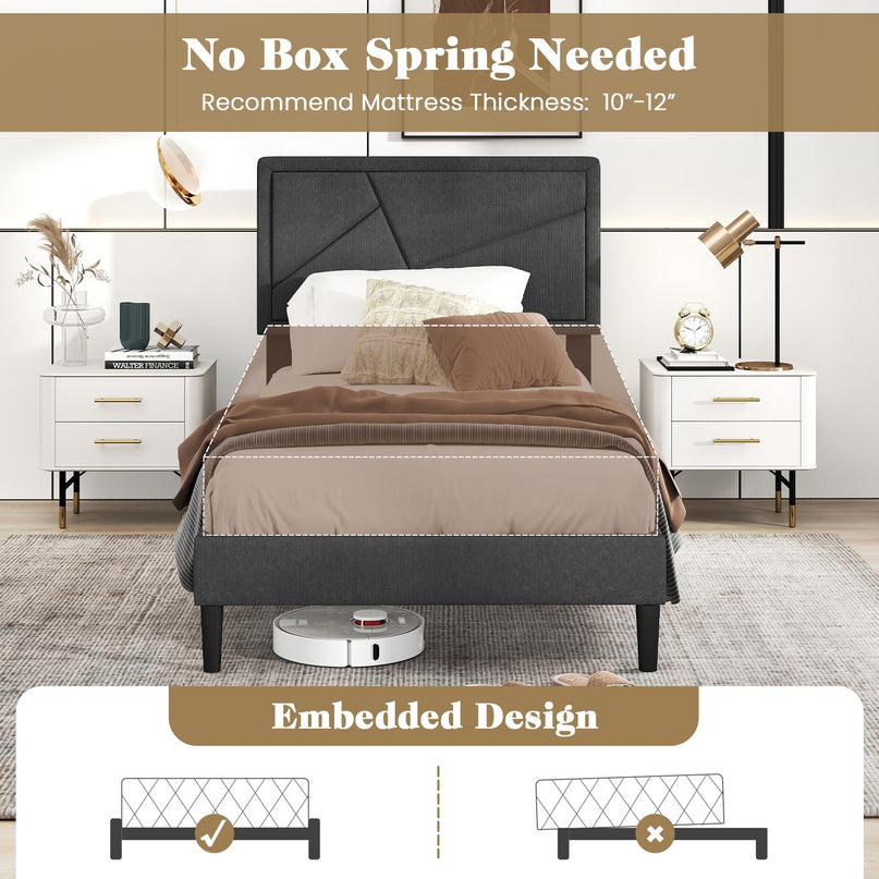 Modern Upholstered Platform Bed Frame with Geometric Tufting Headboard