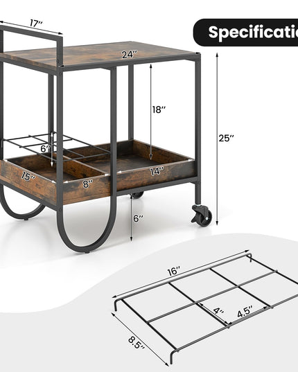 Giantex Bar Cart, 2-Tier Home Coffee Bar Serving Cart with Wine Rack for Wine Liquor Beverage Dinner Party