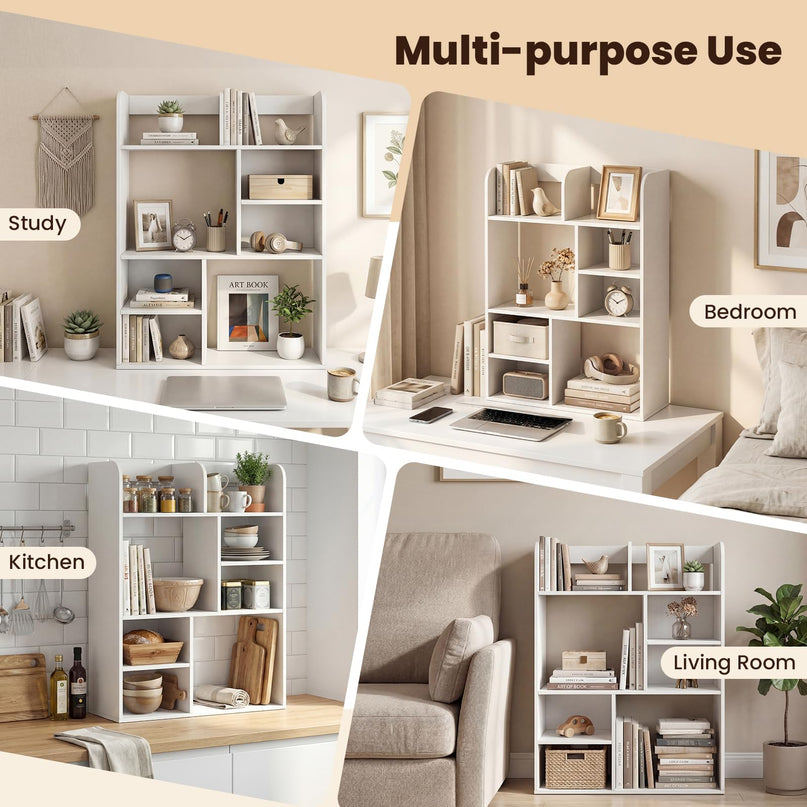 Giantex 3-Tier Desktop Bookshelf with 8 Open Storage Cubes for Computer Desk