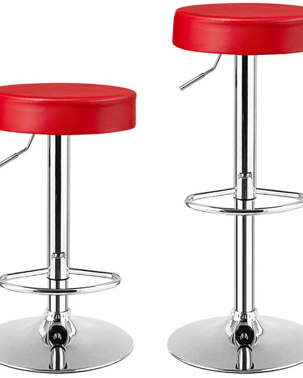 Modern Swivel Backless Round Barstool, PU Leather Armless bar Chair with Height Adjustable, Chrome Footrest