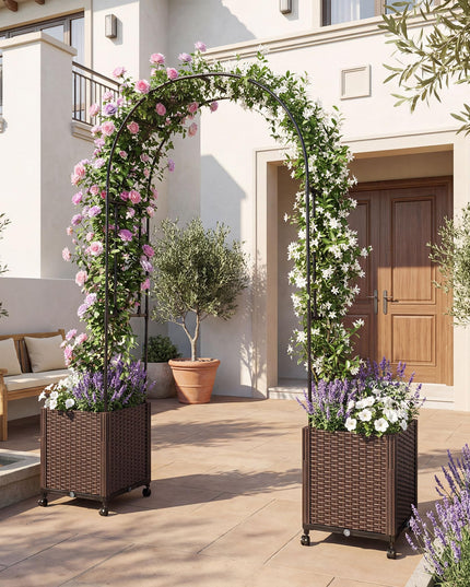 Giantex Metal Garden Arch Trellis Arbor with 2 Self-Watering Planter Boxes