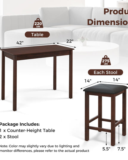 Giantex Dining Table Set for 2, Counter Height Dining Table Set with 2 Bar Stools, Wood Legs, Dinette Table Set