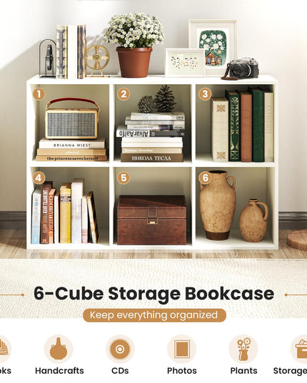 Giantex 6-Cube Bookcase, 3-Tier Cubby Bookshelf, Horizontal Vertical Display Rack with Anti-Tipping Kits