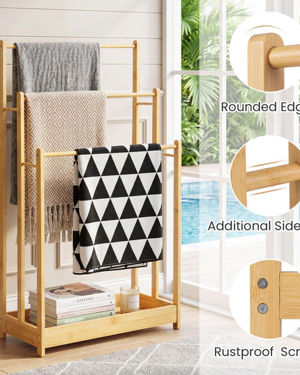 Giantex 3 Tier Free Standing Bamboo Towel Rack with Storage Shelf