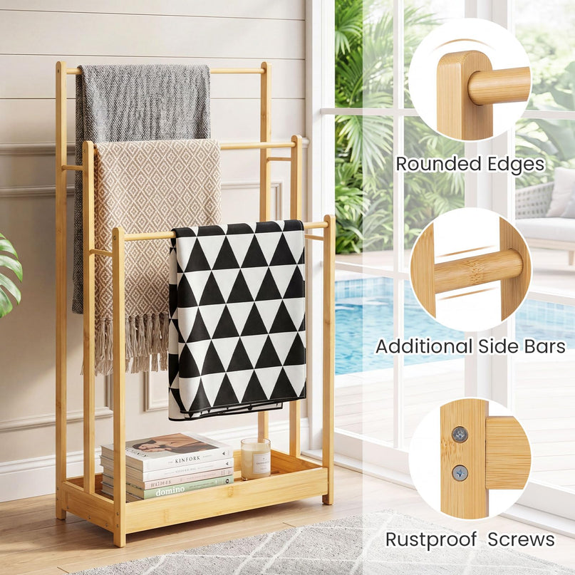 Giantex 3 Tier Free Standing Bamboo Towel Rack with Storage Shelf