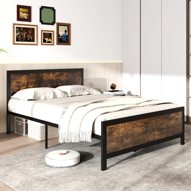 Giantex Metal Platform Bed Frame with Wood Headboard and Footboard
