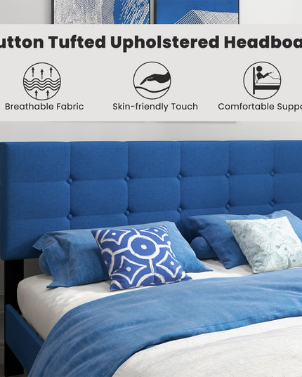 Giantex Platform Bed Frame with Button Tufted Headboard and Wooden Slats