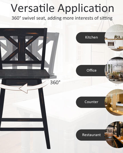 360 Degree Rubber Wood Bar Chairs, Vintage Bar Stools for Home, Restaurant & Pub