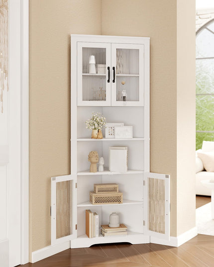 Giantex 67" Tall Corner Cabinet w/ 4 Tempered Glass Doors for Bathroom