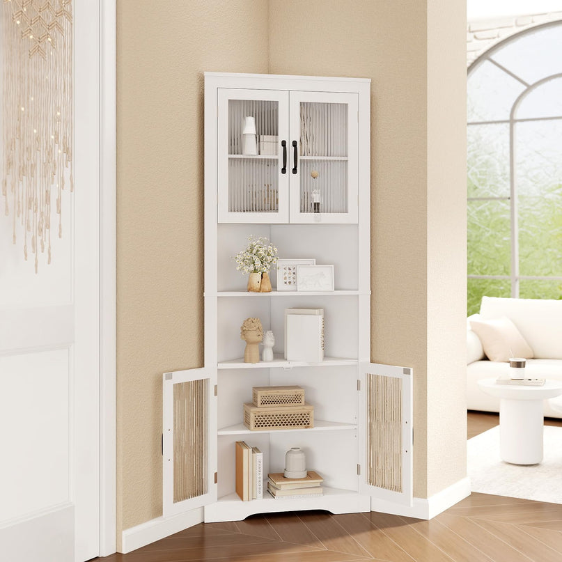 Giantex 67" Tall Corner Cabinet w/ 4 Tempered Glass Doors for Bathroom