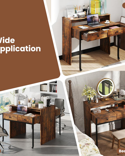 Giantex Small Computer Desk with Hutch & Drawers