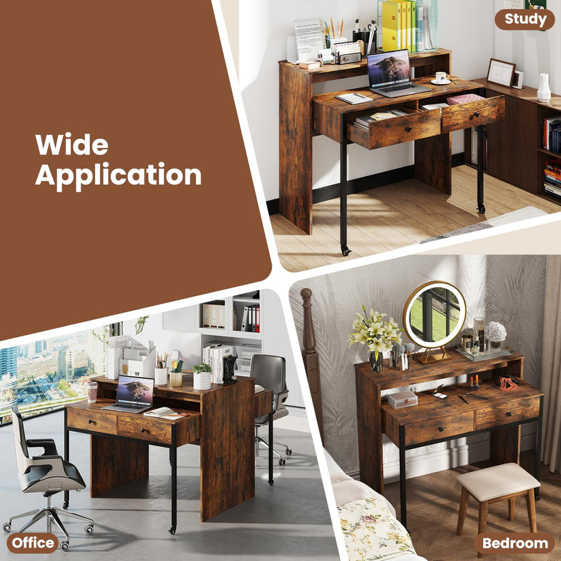 Giantex Small Computer Desk with Hutch & Drawers