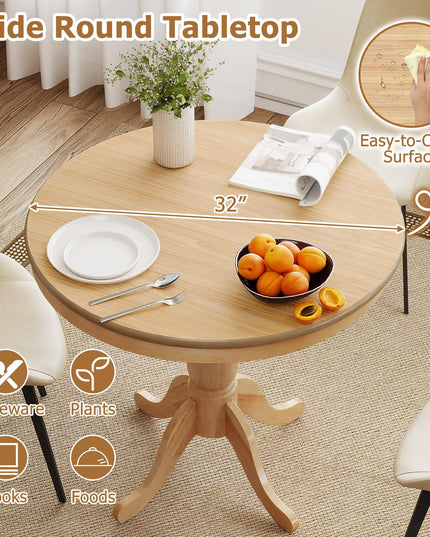 Giantex 32" D X 30" H Round Wooden Kitchen Table with Spacious Tabletop & Pedestal Base