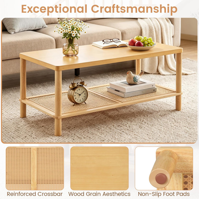 Giantex 39" Rattan Coffee Table for Living Room