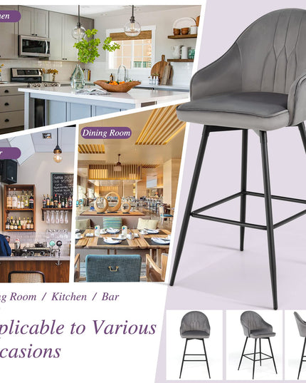 Giantex Modern Low Back Bar Chairs for Kitchen, Pub, Bistro, Grey