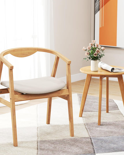 Giantex Bamboo Accent Chair - Wood Natural Boho Accent Dining Chairs with Armrest and Curved Backrest (1/2)