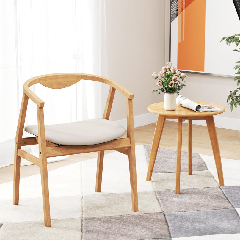 Giantex Bamboo Accent Chair - Wood Natural Boho Accent Dining Chairs with Armrest and Curved Backrest (1/2)