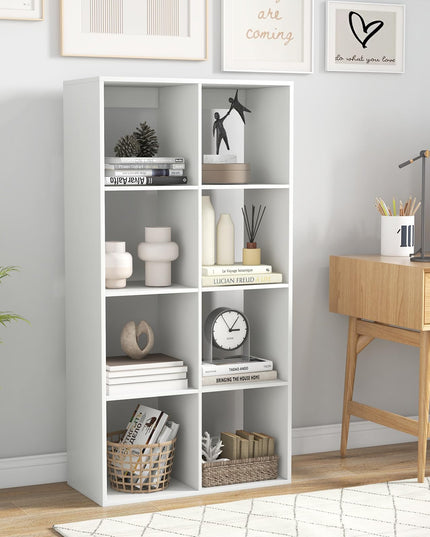 Giantex 8-Cube Bookcase, White Cubby Bookshelf w/Back Guardrail & Anti-Tipping Kits