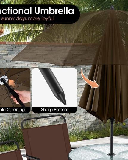 Giantex 6 Pieces Patio Dining Set, Folding Patio Chairs Set of 4, Tempered Glass Umbrella Table with Hole
