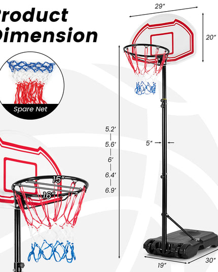 Giantex Basketball Hoop Outdoor Kids - Height Adjustable 5.2 Ft- 6.9 Ft Portable Basketball Hoop Stand with Wheels