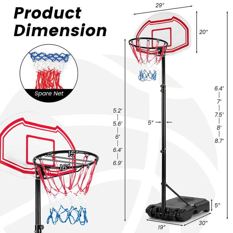 Giantex Basketball Hoop Outdoor Kids - Height Adjustable 5.2 Ft- 6.9 Ft Portable Basketball Hoop Stand with Wheels