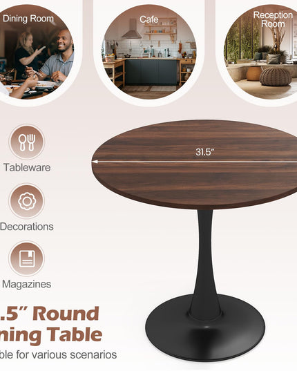 GIANTEX 31.5" Round Dining Table w/Thickened Tabletop & Metal Pedestal